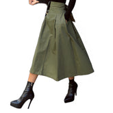 Womens Elegant High Waist Bowknot Skirt Back Tie Long Dress-ArmyGreen