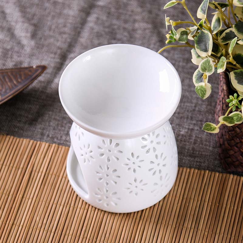 2pcs Ceramic Tealight Candle Holder Oil Burner Essential Diffuser Furnace Home Decoration-White