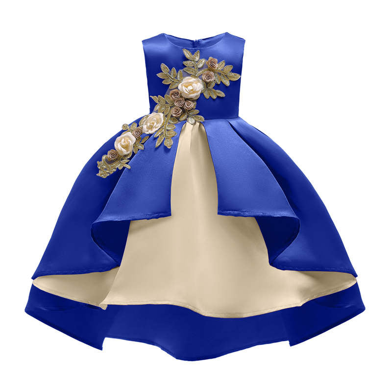 2-9 Years Flower Girls Dress Wedding Party Embroidered Dress-RoyalBlue