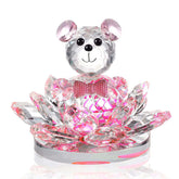 Crystal Bear Lotus Figurine Ornament Gift for Valentine's Day-Pink