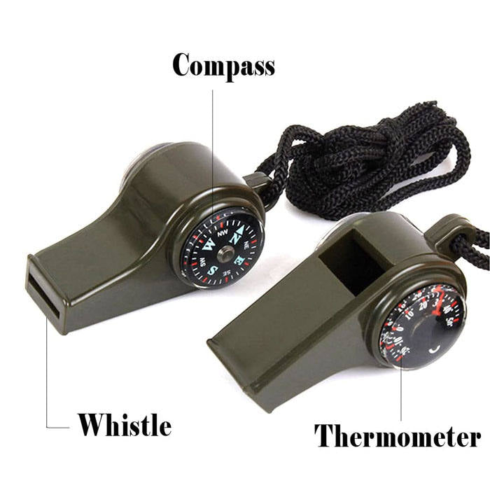 3-in-1 Survival Whistle  with Compass and Thermometer