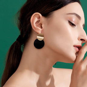 Fashion Matte Paint Double Discs Drop Statement Earrings