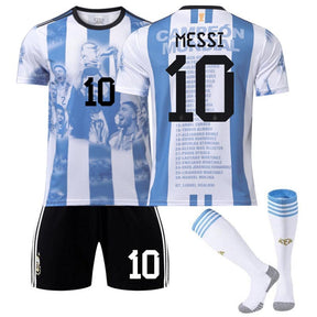 Argentina Win Commemoration Jersey 2324 Edition MESSI #10 Soccer Jersey Kids Adult 3Pcs Jersey Kits