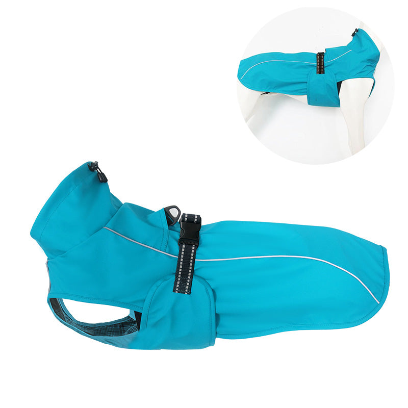 Dog Raincoat Adjustable Pet WaterProof Clothes Lightweight with Strip Reflective-Lakeblue
