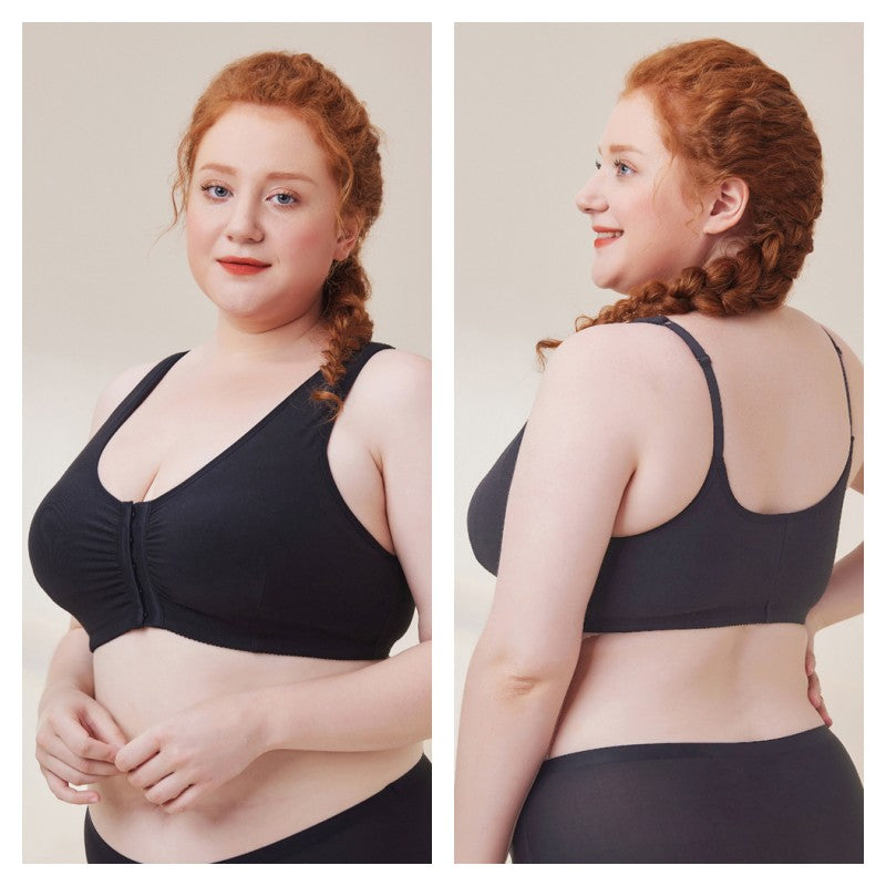 Womens Cotton Bra Front Closure Adjustable Wireless Underwear-Black