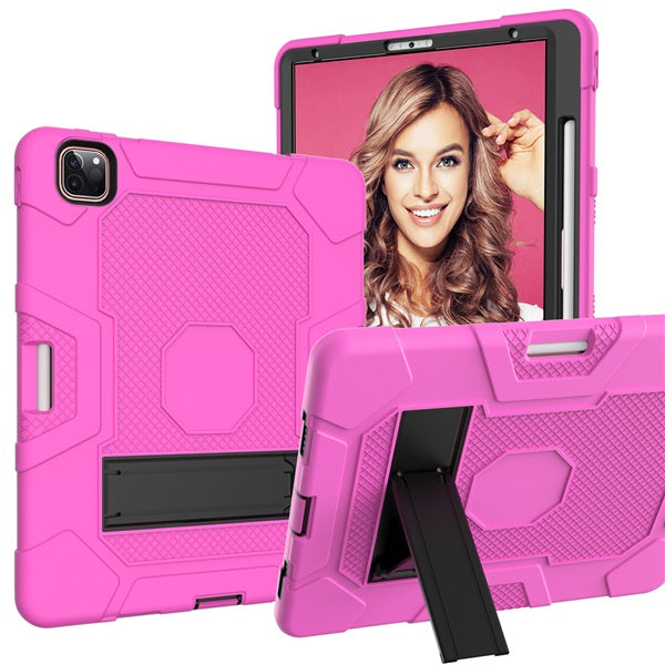 B3 Robot iPad Case Silicone Shockproof Protective Stand Cover For iPad Pro 12.9 2018/2020-RoseRed&Black