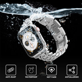 Metal Watch Band Double Chain Alloy Trendy Design for Apple Watch-Silver