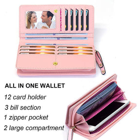 Womens Cute Cat Wallet Bifold Long Coin Purse with Zipper-Pink