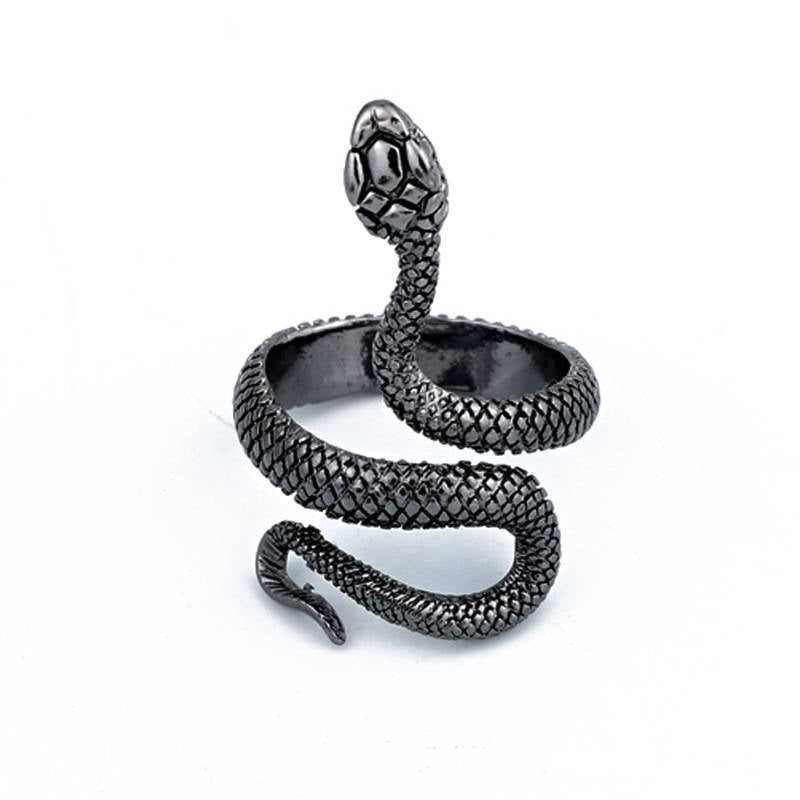 Pack of 2 Reptile Snake Ring for Women-BlackSilver