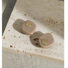 Cute Irregular Marble Resin Stud Earrings-Brown