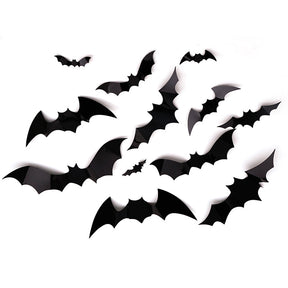 12PCS Halloween 3D Bats Decoration,12 kinds of Realistic PVC Black Bat Sticker for Home Decor DIY Wall Decal Party Supplies