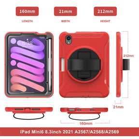 SpiderA iPad Case For iPad Mini 6 Heavy Duty Shockproof Rugged Protective Case With Holder-Red