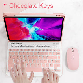 7 Color Backlit Keyboard Case with Pencil Holder for iPad Air 4/Air 5/Pro 11-Pink