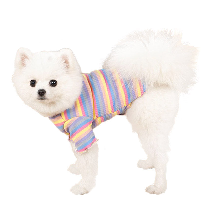 Turtleneck Pet Sweatshirt Striped Fleece Lined Warm Dog Pullover-Purple