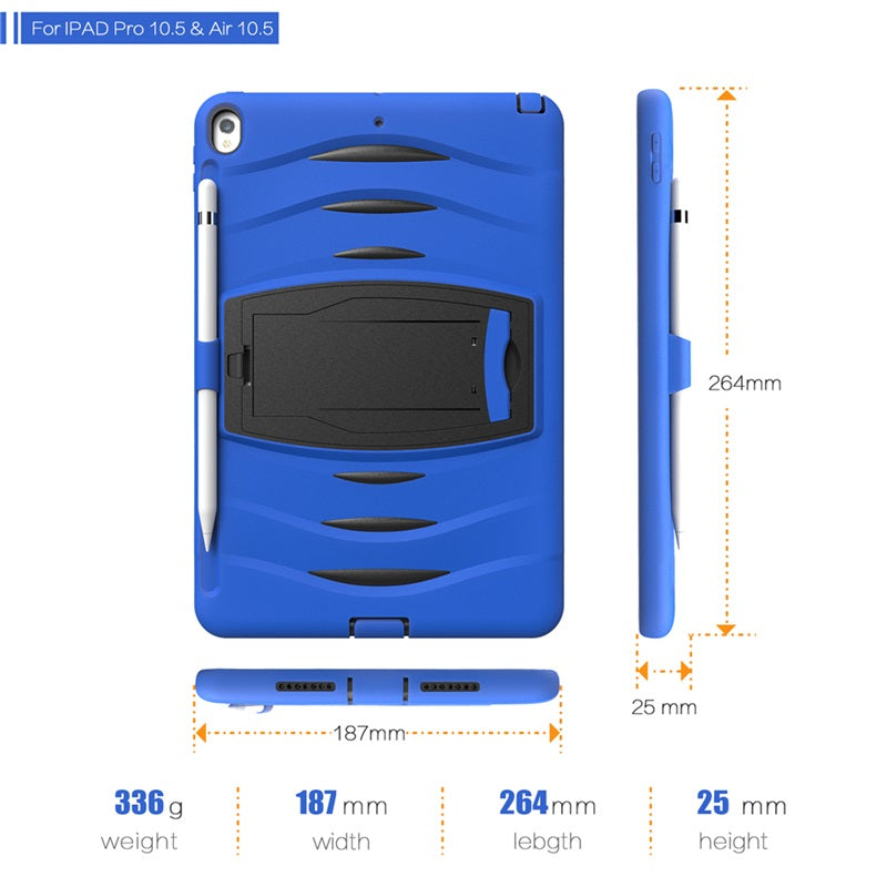 Shock Wave Kickstand Case Anti-Fall Protection With Pencil Holder For 10.5inch iPad Air3/iPad Pro10.5-Blue