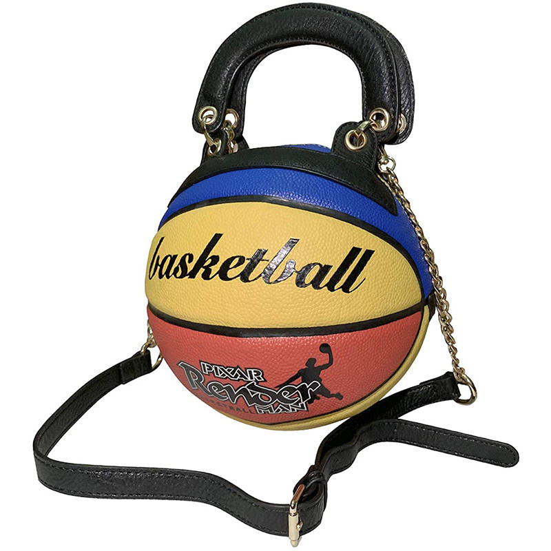 Basketball Shaped Handbags PU Adjustable Strap Messenger Bag for Women Girls-YellowColor