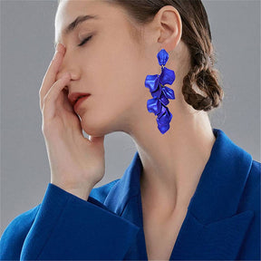 Long Drop Rose Petal Earrings for Women and Girls-Blue