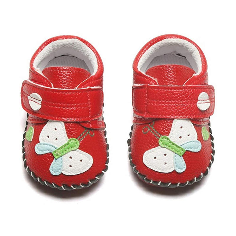 Baby Girls Pu Leather Walking Sneakers Toddler Rubber Cartoon Shoes-Red