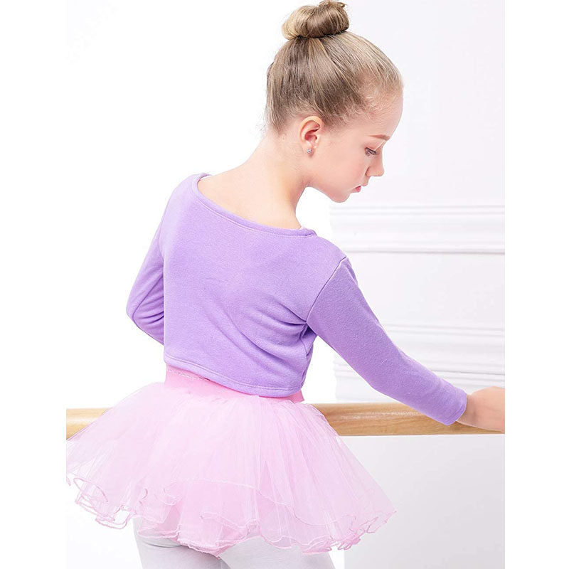 Kids Long Sleeve Wrap Tops Leotards for Girls Dance Ballet Cardigan Bolero-Purple