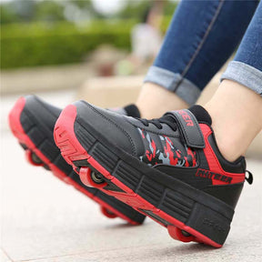 Childrens Roller Skate Shoes Sneaker with Double Wheel-918 Black Red