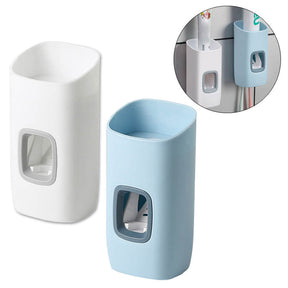 2Pcs Toothpaste Dispenser and Toothbrush Holder Set Wall Mounted Bathroom Accessories-Blue White