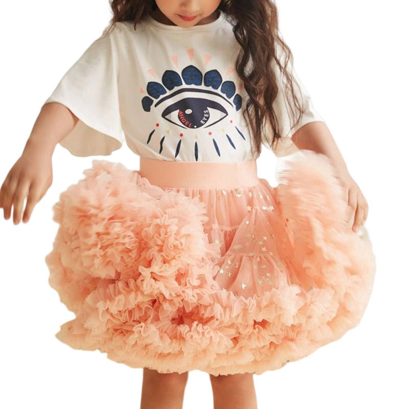 Toddler Girls Layered Tutu Skirt Solid Color Mesh Princess Ballet Dance Dress-PinkStar