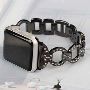 Adjustable Metal Watch Band With Diamonds For Apple Watch SE/6/5/4/3/2/1(Black)
