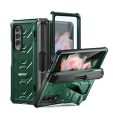 7.6inch Armorer Phone Case Built-in Screen Protector with Kickstand Pen Slot for Galaxy Z Flip 3-ArmyGreen