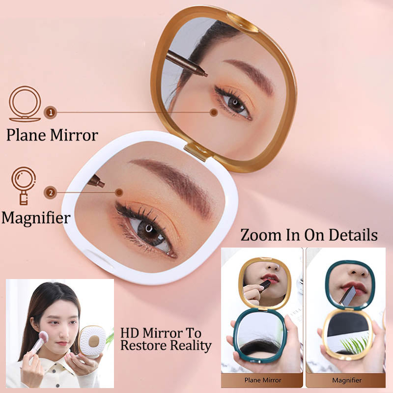 Double Sided Magnification Travel Makeup Mirror-Pearl White