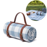 Picnic Blanket Waterproof Foldable Picnic Mat for Beach Camping-Blue and White