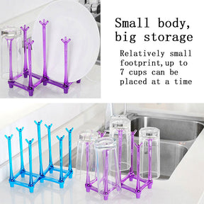 Retractable Cup Drying Rack Plastic Mug Tree for Kitchen Office-Purple
