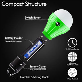 LED Portable Tent Light 4 pcs Hook Camping Emergency Light-Hiking Fishing Power Outage