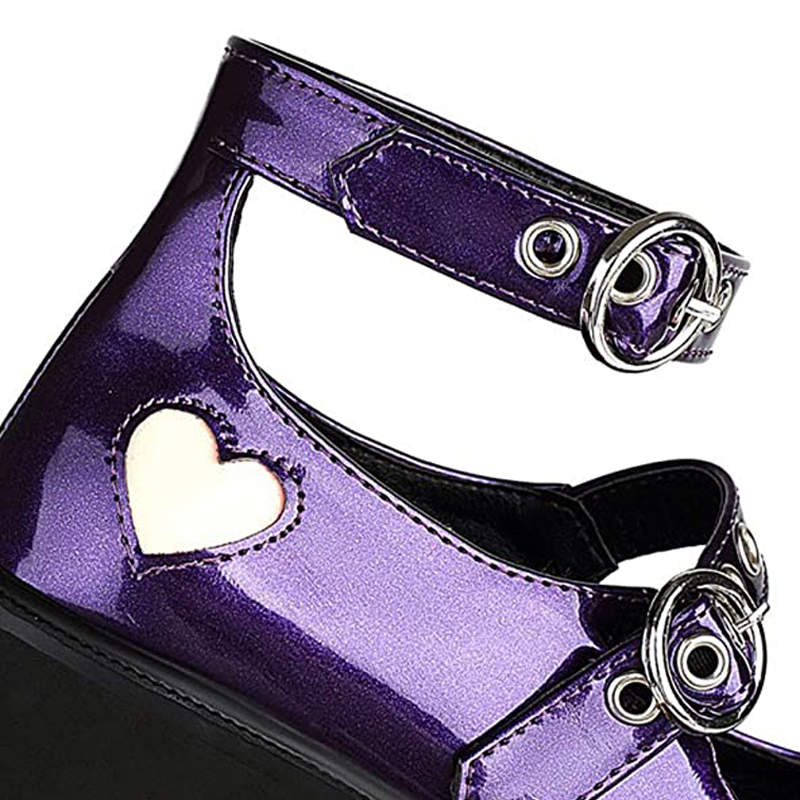 Womens Chunky Heel Goth Platform Mary Jane Lolita Wedges Dress Shoes-Purple