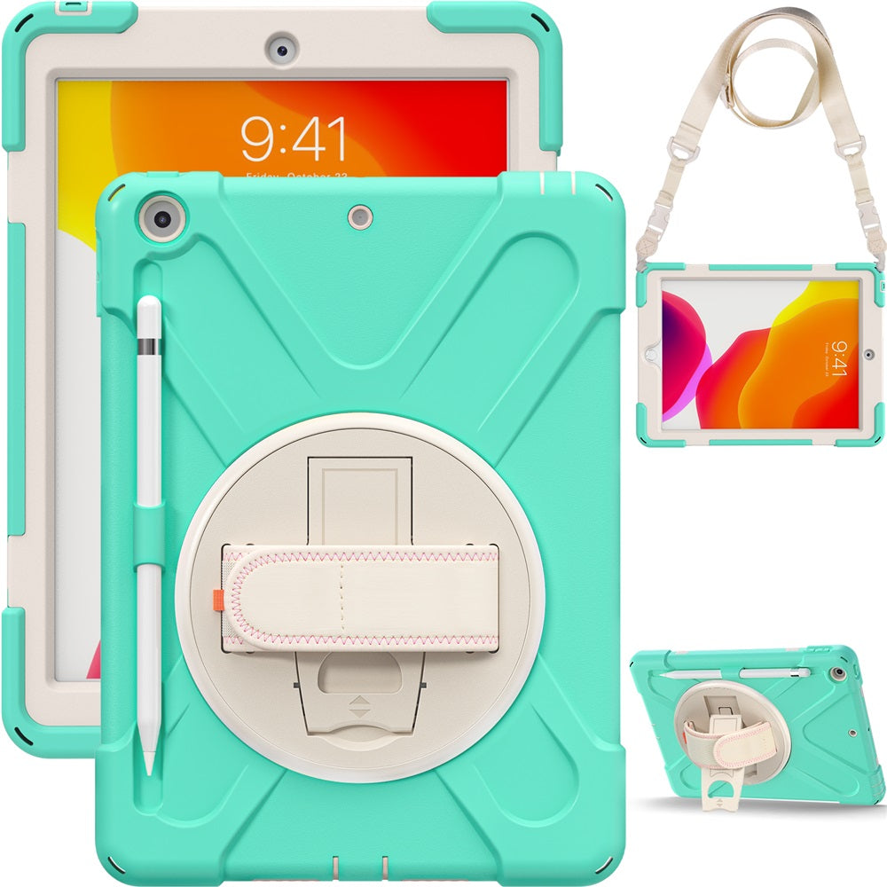 Morandi Case For iPad Mini 4/5 Kids Safe Shockproof Protective Cover With Kickstand+Strap-Mint Green