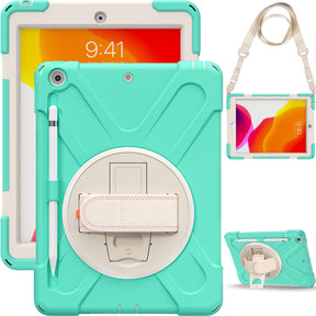 Morandi Case For iPad 10.2 2019/2020 Kids Safe Shockproof Protective Cover With Kickstand+Strap-Mint Green