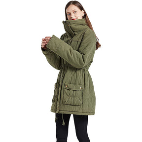 Women's Mid Length Winter Coat Thickened Warm Lamb Wool Lined Jacket-Army Green