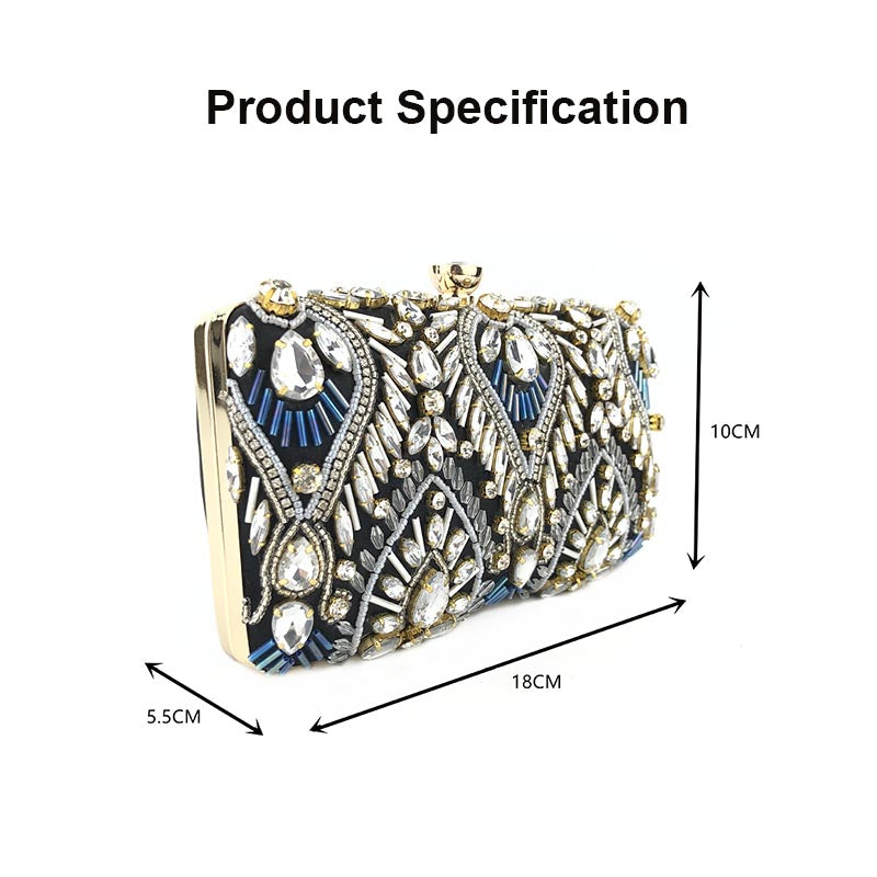 Vintage Beaded Clutch Evening Bags Flapper Handbag Clutch for Women--Black