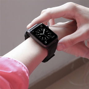 Oil Wax Leather Watch Strap For Apple iWatch-Black