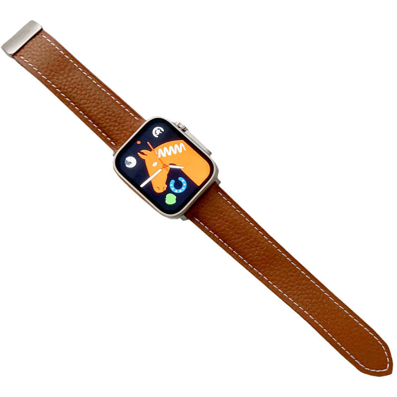 Litchi Grained Leather Band with Magnetic Buckle for Apple Watch-Brown