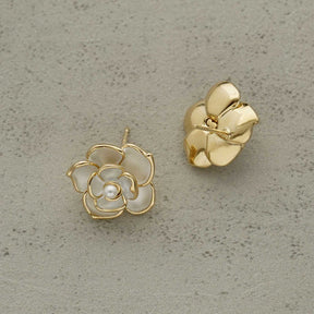 Women's 925 Sterling Silver Flower Stud Earrings Pearl Rose Flower Hypoallergenic Stud Earrings