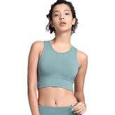Longline Padded Sports Bra High Impact Workout Crop Tops for Women-Cyan