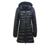 Womens Lightweight Puffer Jacket Hooded Winter Mid Length Coat-Black