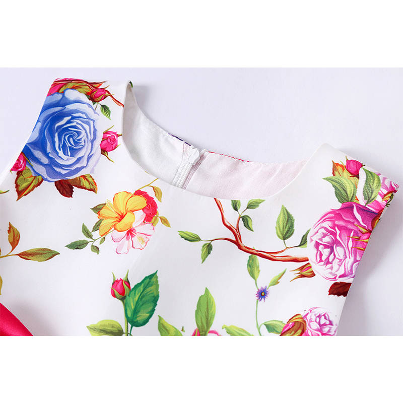 Girls Sleeveless Dresses Flower Girl Wedding Dress Elegant Floral Dress-Rose Red