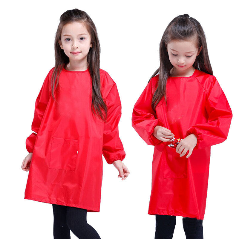 Kids Art Smocks Waterproof Artist Painting Long Sleeve Aprons for Children-Red