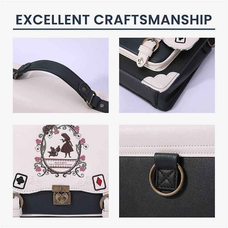 Women Vintage Messenger Bag Lolita Cute Handbags for Girls-White