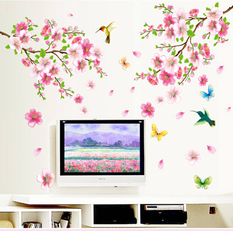 Creative Removable DIY Pink Peach Blossom Birds Art Decor Wall Stickers