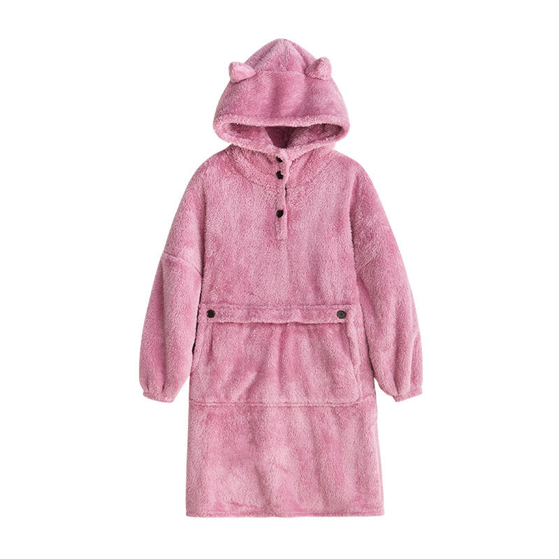 Hoodie Plush Pajama Set for couple-Pink