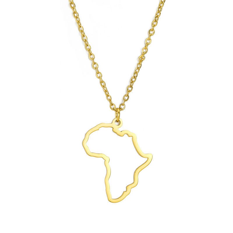 Minimalist Africa Map Pendant Necklace for Women-Gold