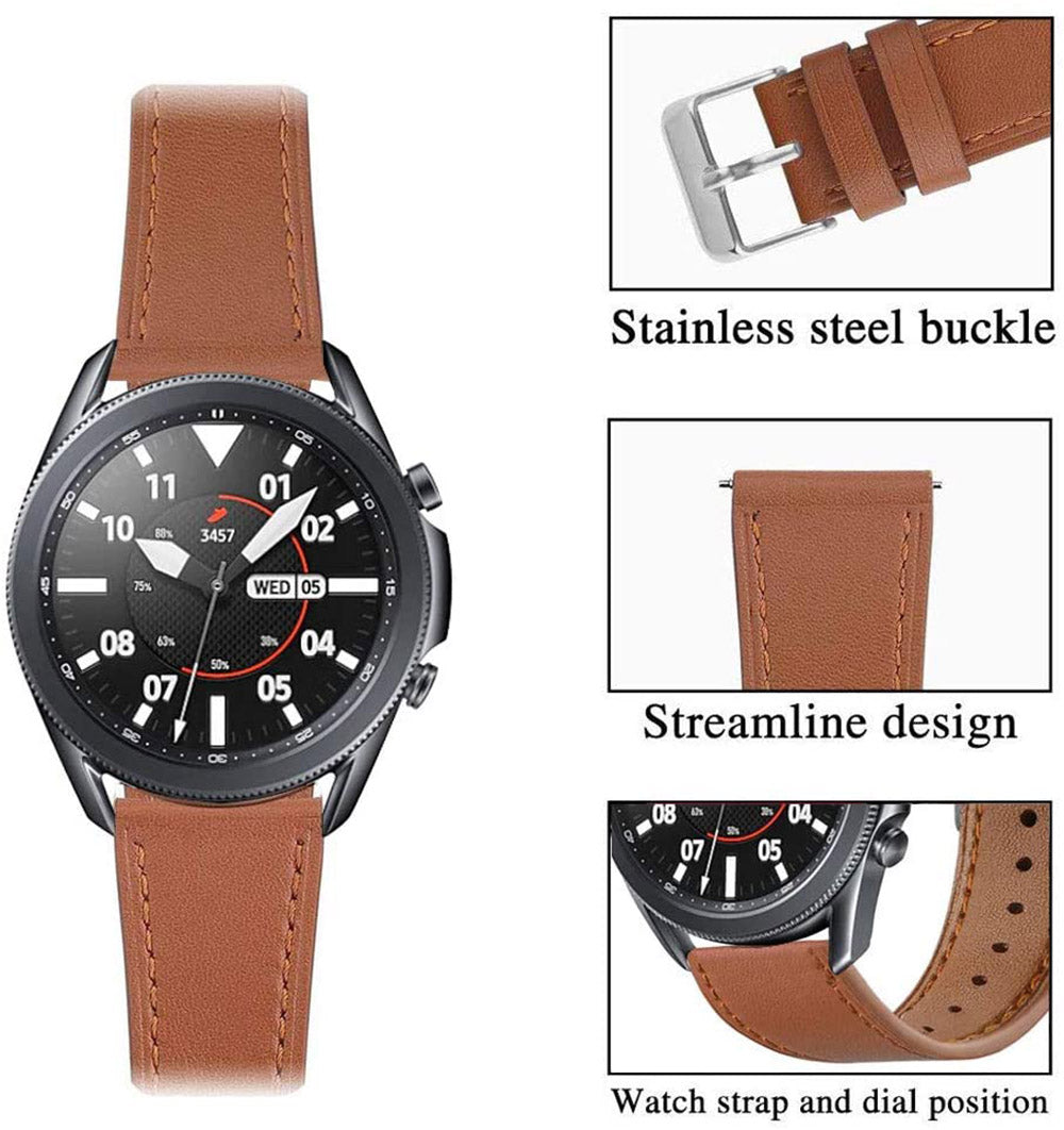 First Layer Cowhide Round Tail Leather Watch Band For Samsung Galaxy Watch 42/46mm Gear S3 Frontier/Classic(Brown)