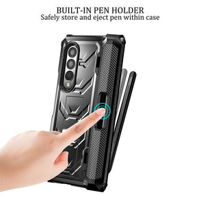 7.6inch Armorer Phone Case Built-in Screen Protector with Kickstand Pen Slot for Galaxy Z Flip 3-Black